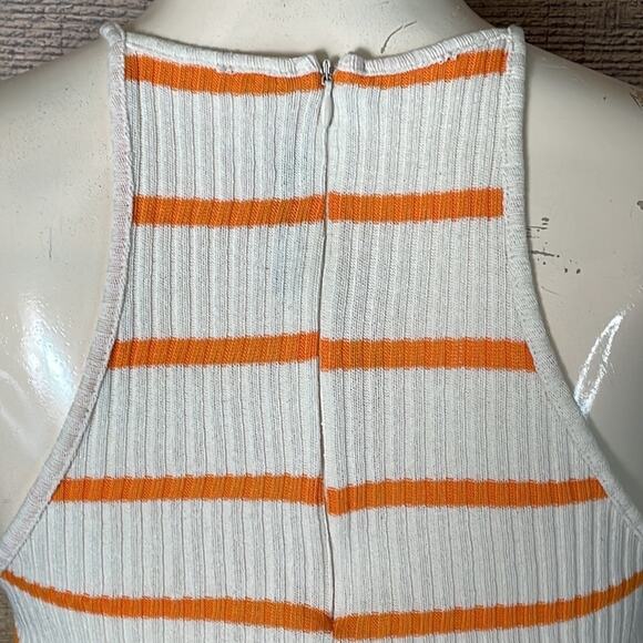 Zara Ribbed Racerback Tank Top High Neck Ivory Orange Striped Size Medium - Picture 4 of 6